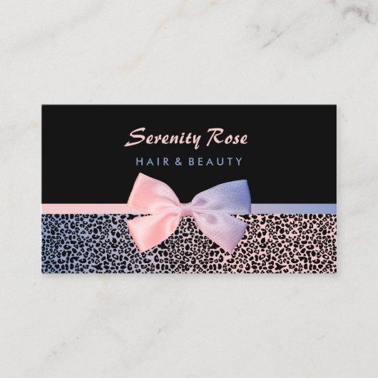 Carte De Visite Empreinte de léopard Bleu Rose Bleu Chic Avec Bow (Devant)