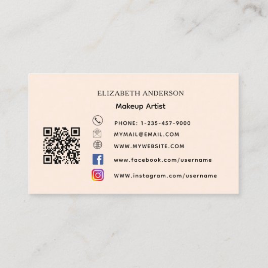 Carte De Visite Empreinte de léopard bow peach brown qr code média (Dos)