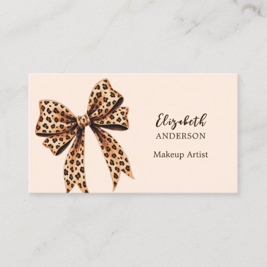 Carte De Visite Empreinte de léopard bow peach brown qr code média (Devant)