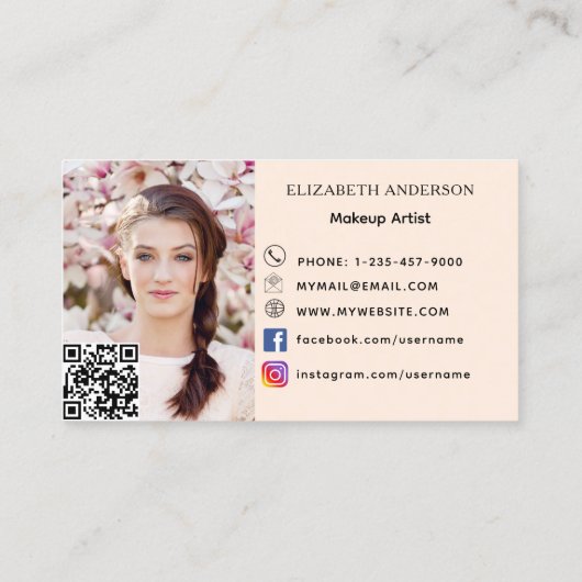 Carte De Visite Empreinte de léopard bow peach qr code médias soci (Dos)