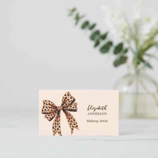 Carte De Visite Empreinte de léopard bow peach qr code médias soci (Debout devant)
