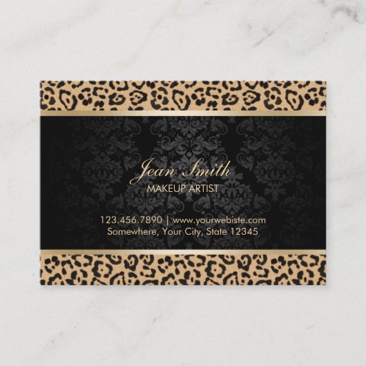 Carte De Visite Empreinte de léopard de luxe & maquilleur Damask (Devant)