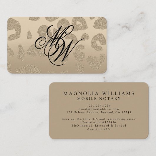 Carte de visite Empreinte de léopard de monogramme (Devant / Derrière)