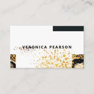 Carte De Visite Empreinte de léopard moderne Black & Gold Color Bl