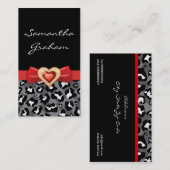 Carte De Visite Empreinte de léopard noir blanc avec arc rouge & b (Devant / Derrière)