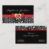 Carte De Visite Empreinte de léopard noir blanc avec arc rouge & b (Devant / Derrière)