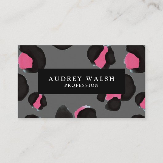 Carte De Visite Empreinte de léopard QR CODE Glam Pink Black Grey (Devant)