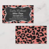 Carte De Visite Empreinte de léopard rose corail ; aspect tableau  (Devant / Derrière)