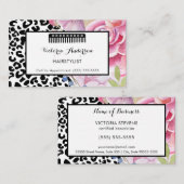Carte De Visite Empreinte de léopard tendance coiffeuse florale av (Devant / Derrière)