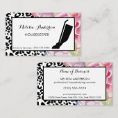 Carte De Visite Empreinte de léopard tendance Floral Housekeeper e (Devant / Derrière)