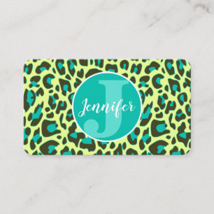 Carte De Visite Empreinte de léopard Turquoise jaune Rockabilly Cu
