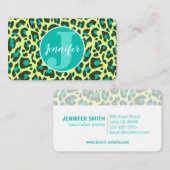 Carte De Visite Empreinte de léopard Turquoise jaune Rockabilly Cu (Devant / Derrière)