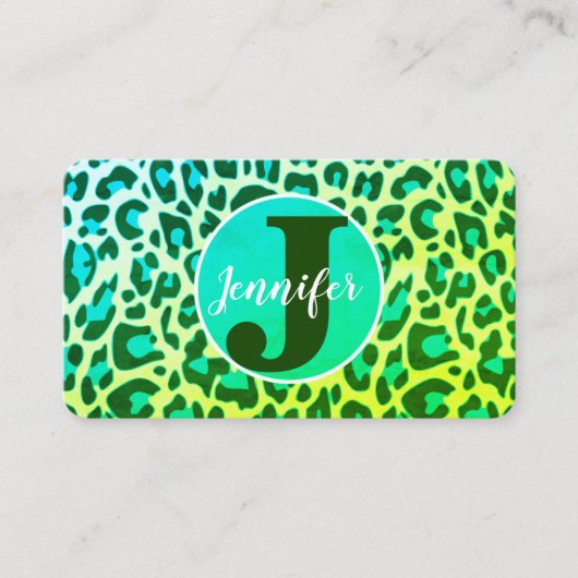 Carte De Visite Empreinte de léopard vert brillant Rockabilly Moti (Devant)