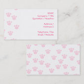 Carte De Visite Empreinte de patte animal. Modèle rose-clair et (Devant / Derrière)
