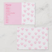 Carte De Visite Empreinte de patte animal. Modèle rose-clair et (Devant / Derrière)