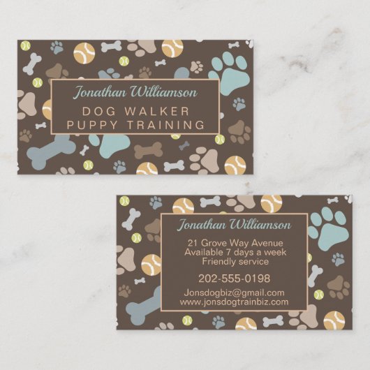 Carte De Visite Empreinte de patte Brown de Dog Walker (Devant / Derrière)
