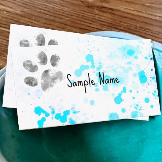 Carte De Visite empreinte de patte chien turquoise aquarelle desig