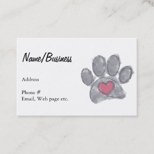 Carte De Visite Empreinte de patte de chien à l'aquarelle Cœur rou