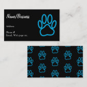 Carte De Visite Empreinte de patte de chien de Néon Bleu (Devant / Derrière)