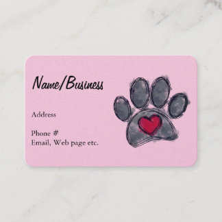 Carte De Visite Empreinte de patte de chien noir aquarelle Cœur ro