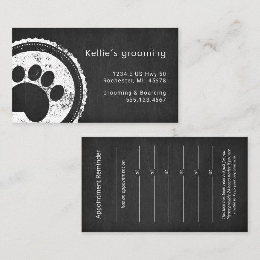 Carte De Visite Empreinte de patte de chien rustique rendez-vous d (Devant / Derrière)