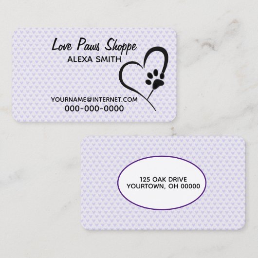 Carte De Visite Empreinte de patte et coeur (Devant / Derrière)