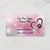 Carte De Visite Empreinte de patte et coeur sur Pink Bokeh (Devant)