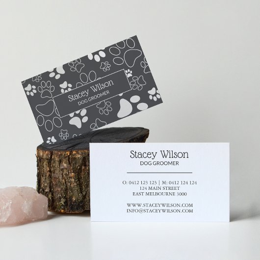 Carte De Visite Empreinte de patte Groomer pour animaux de compagn