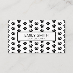 Carte De Visite Empreinte de patte moderne noir et blanc Groomer p