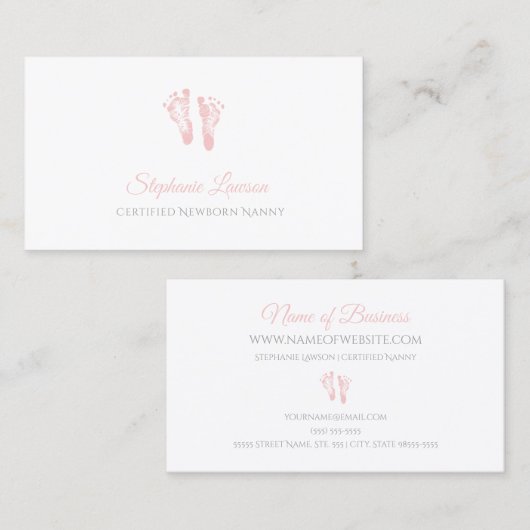 Carte De Visite Empreintes Bébé Rose Cute Empreintes Certifié Noun (Devant / Derrière)
