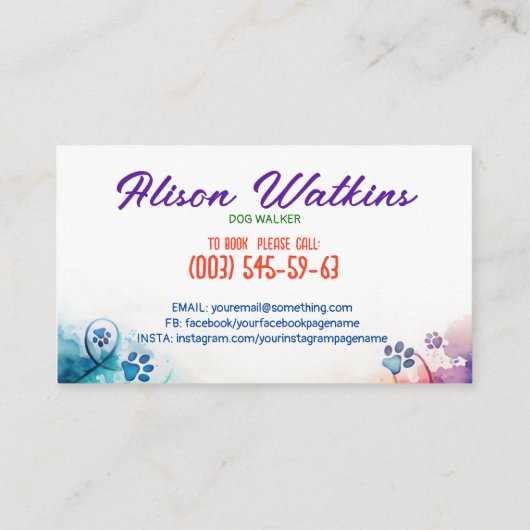 Carte De Visite Empreintes de pattes amusants de couleur d'aquarel (Dos)