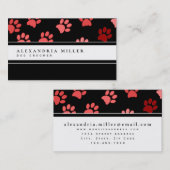 Carte De Visite Empreintes de pattes animaux | Blanc noir et rose (Devant / Derrière)