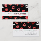 Carte De Visite Empreintes de pattes | Blanc noir et rose (Devant / Derrière)