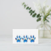 Carte De Visite empreintes de pattes de chien aquarelle bleu et bl (Debout devant)