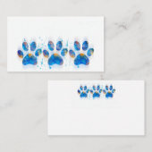 Carte De Visite empreintes de pattes de chien aquarelle bleu et bl (Devant / Derrière)