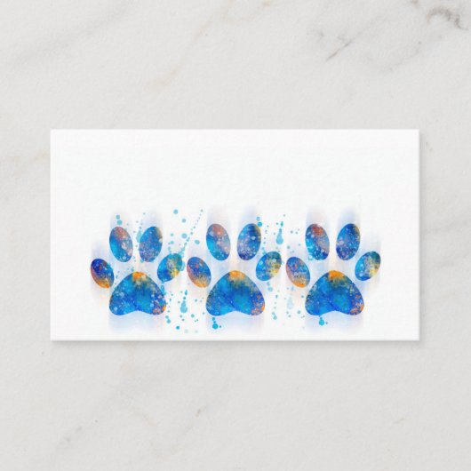 Carte De Visite empreintes de pattes de chien aquarelle bleu et bl (Devant)