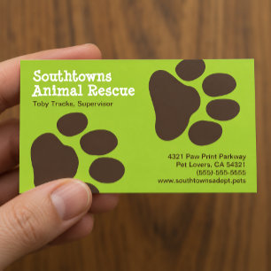 Carte De Visite Empreintes de pattes de chien verts et animaux