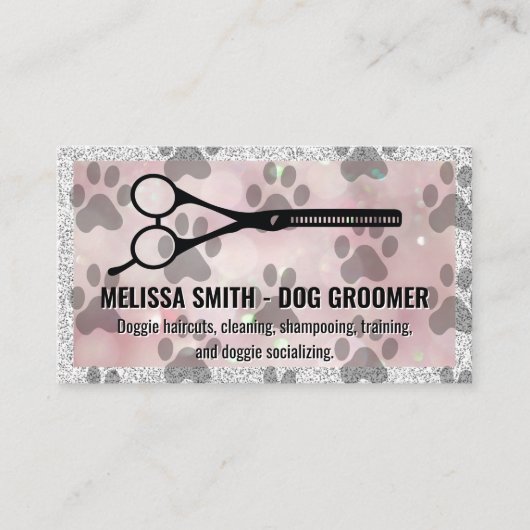 Carte De Visite Empreintes de pattes de chiens | Logo des ciseaux (Devant)