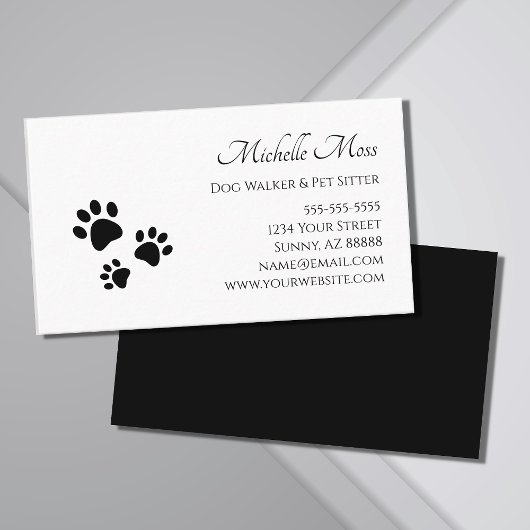 Carte De Visite Empreintes de pattes de Dog Walker noir blanc