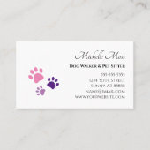 Carte De Visite Empreintes de pattes Pet Sitter Purple Rose (Devant)