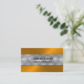 Carte de visite en acier inoxydable orange (Debout devant)