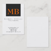 Carte de visite en bande noire orange Monogramme b (Devant / Derrière)