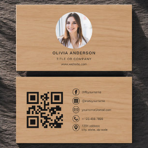 Carte de visite en bois minimaliste avec QR Code e