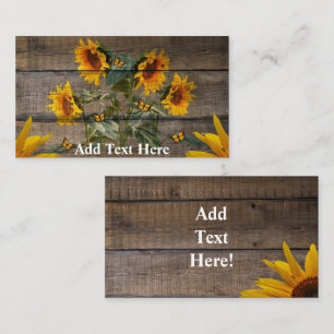 Carte de visite en bois rustique Sun Flower