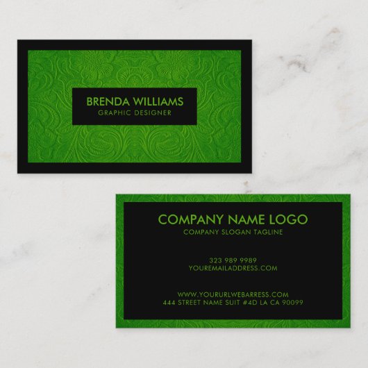 Carte de visite en cuir vert en daim (Devant / Derrière)