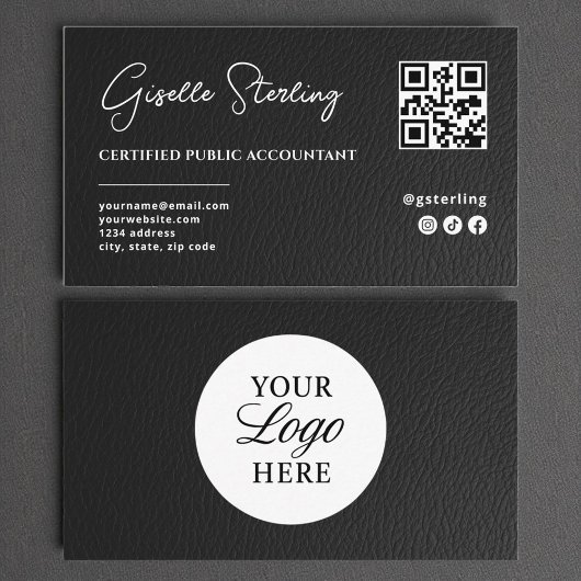 Carte de visite en faux cuir avec code QR pour com