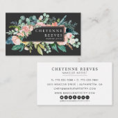 Carte De Visite En floraison | Flore floue sur noir (Devant / Derrière)