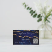 Carte de visite en marbre bleu marine avec code QR (Debout devant)