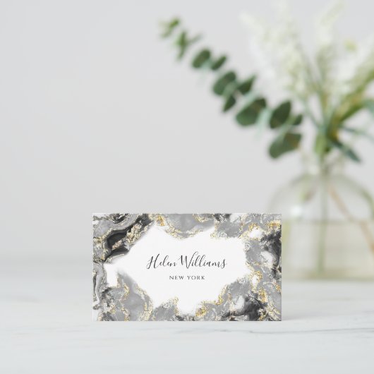 carte de visite en marbre noir gris (Debout devant)