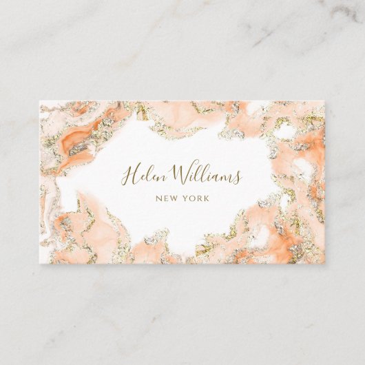 carte de visite en marbre rose orange pêche (Devant)